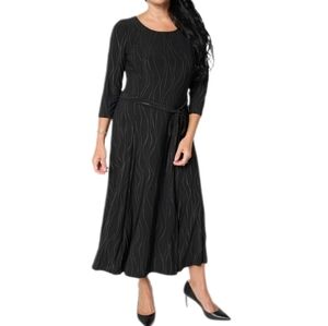 Nina Leonard Syliva 3/4-Sleeve Belted Dress Black/Gold Sz M NWOT